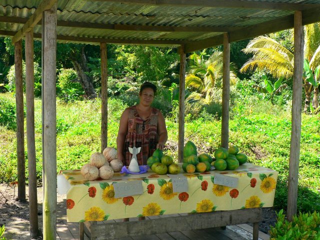 21- Evelyne vend ses fruits et legumes devant chez elle a PK11 